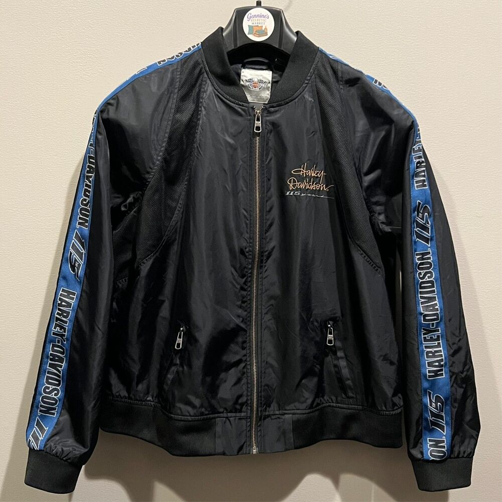Harley-Davidson 115th Anniversary Jacket Womens 2XL Black Blue Bomber Nylon Moto